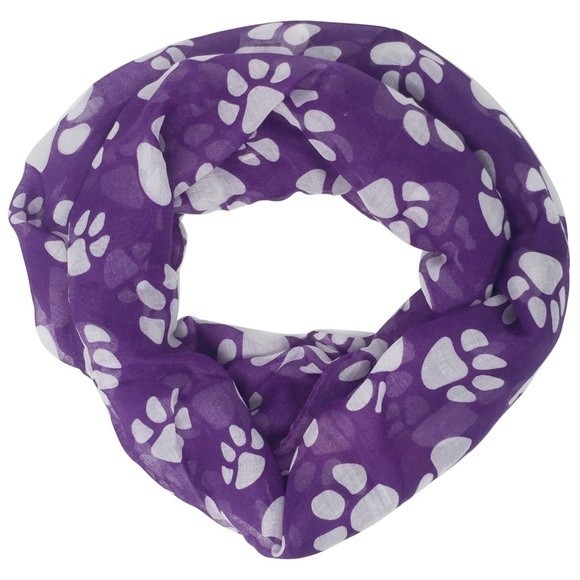 Purple White Paw Print Lightweight Infinity Scarf - Picture 2 of 3